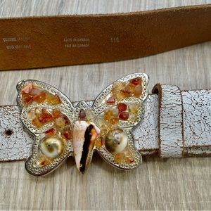 Butterfly silver leather seashell belt